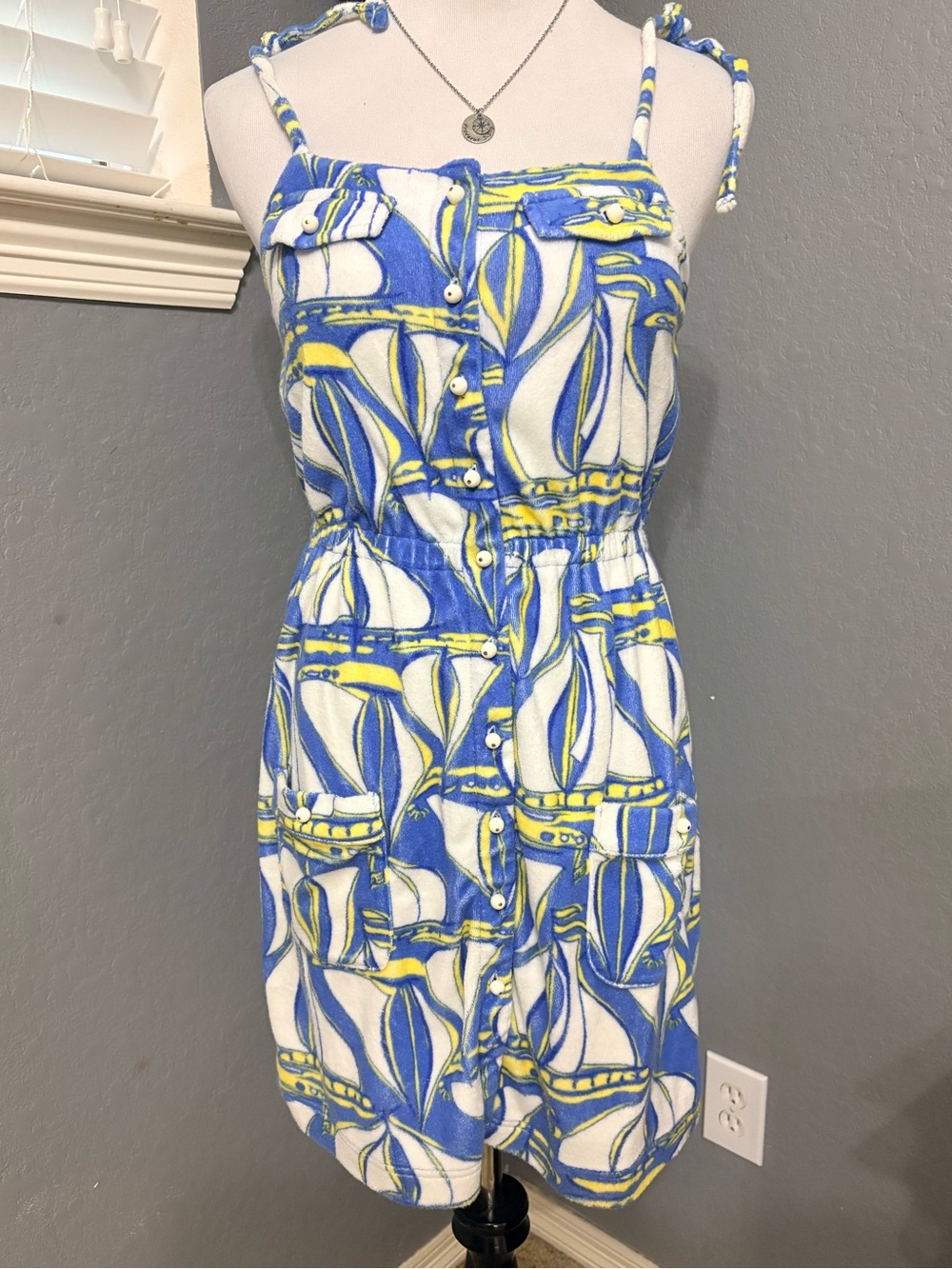 Lilly Pulitzer Dockside Terry Cloth Blue /Yellow Dress size XS #1247